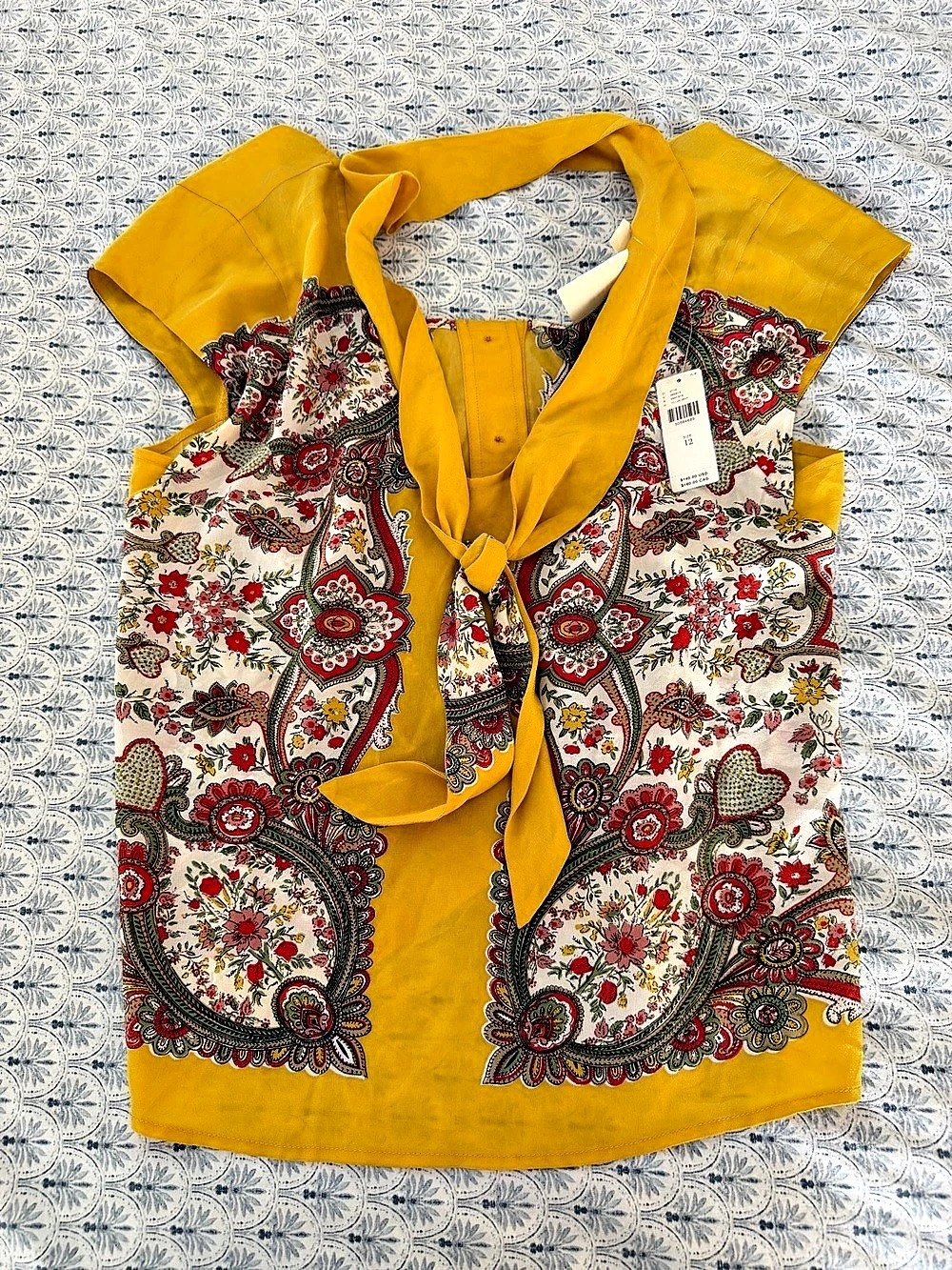 Maeve by Anthropologie Silk Paisley Blouse in Yellow Size 12 NWT